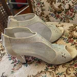 Pierre Dumas Champagne Sparkle Peep-Toe Heels